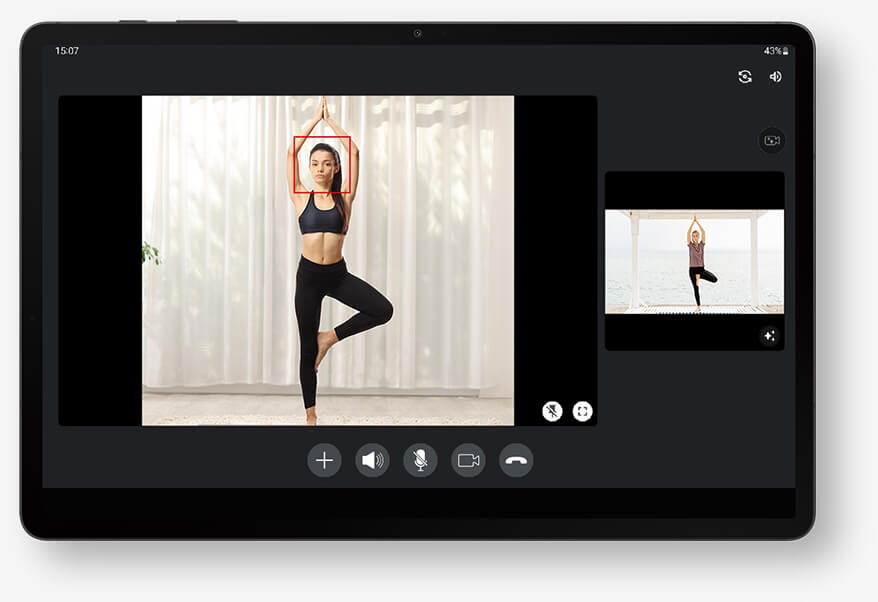 Galaxy Tab S9 擁有視訊前鏡頭人物自動取景攝影